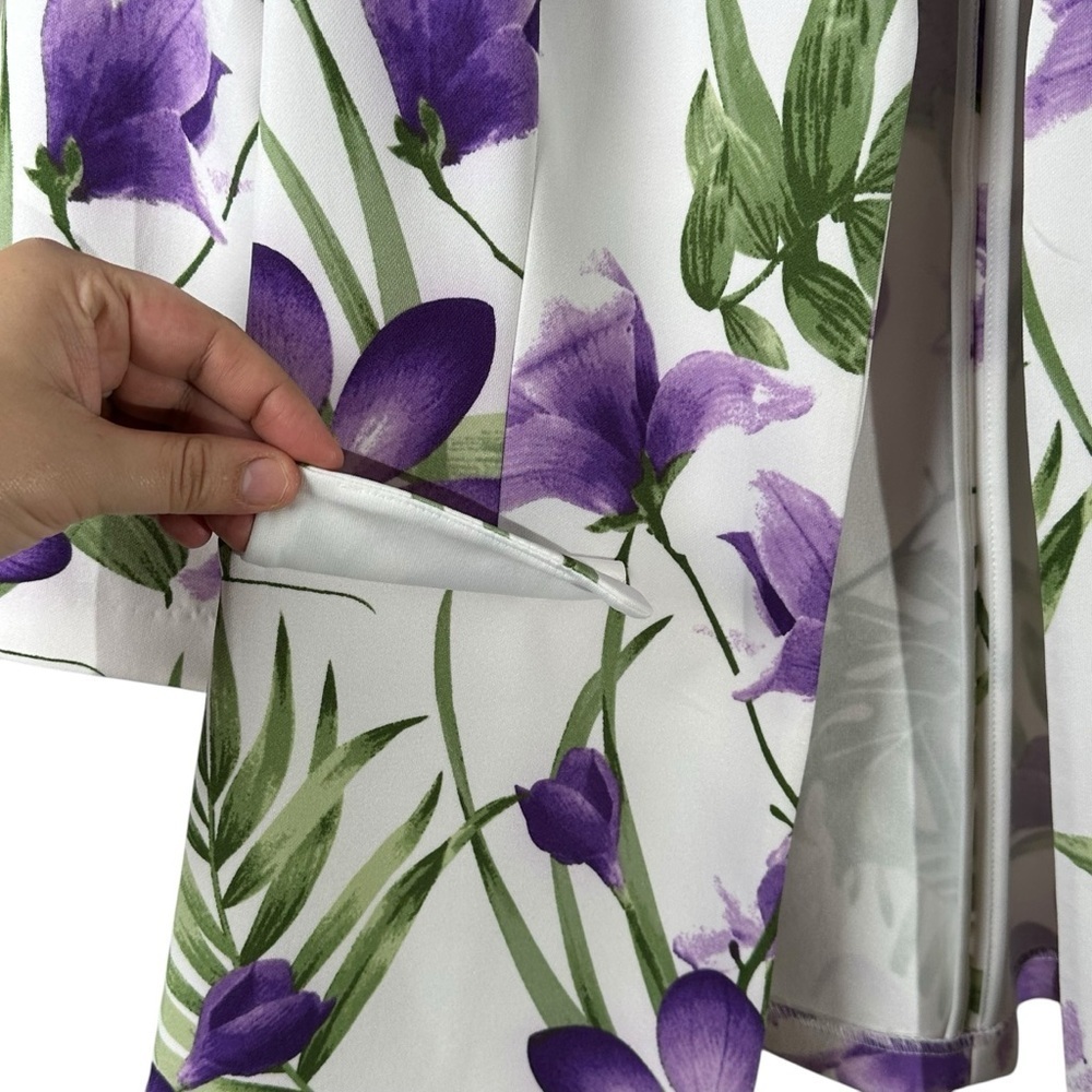 NYCC Women's Small Floral Print Jacket White Purple Open Front Office Career - Picture 5 of 11